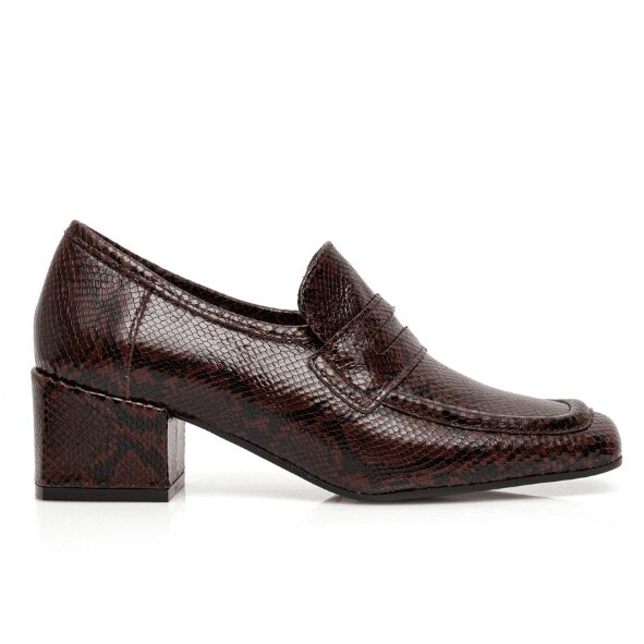 Block heel Loafers in brown python pattern leather