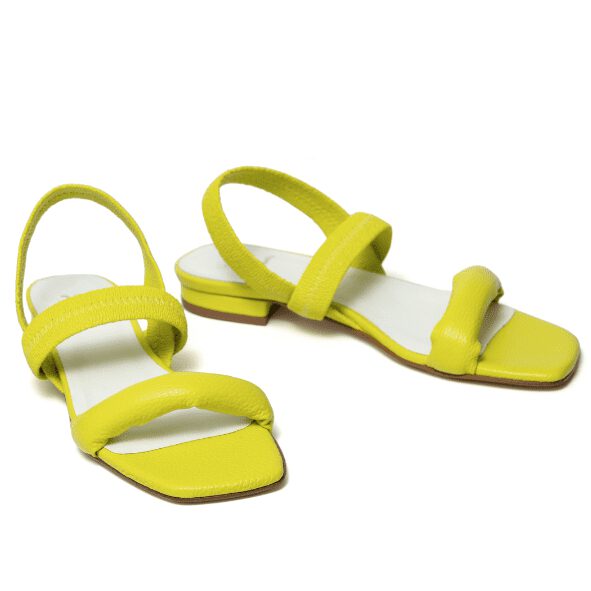 Flat Leather Neon Yellow Sandals by Norman & Bella